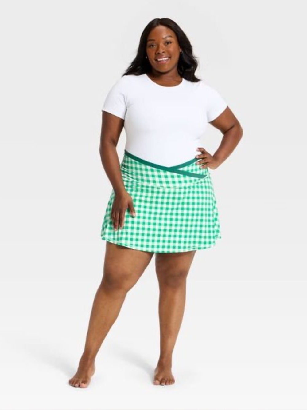 All In Motion Women's Everyday Soft Mid-Rise Skort, 14.5" Green Gingham XXL NWT